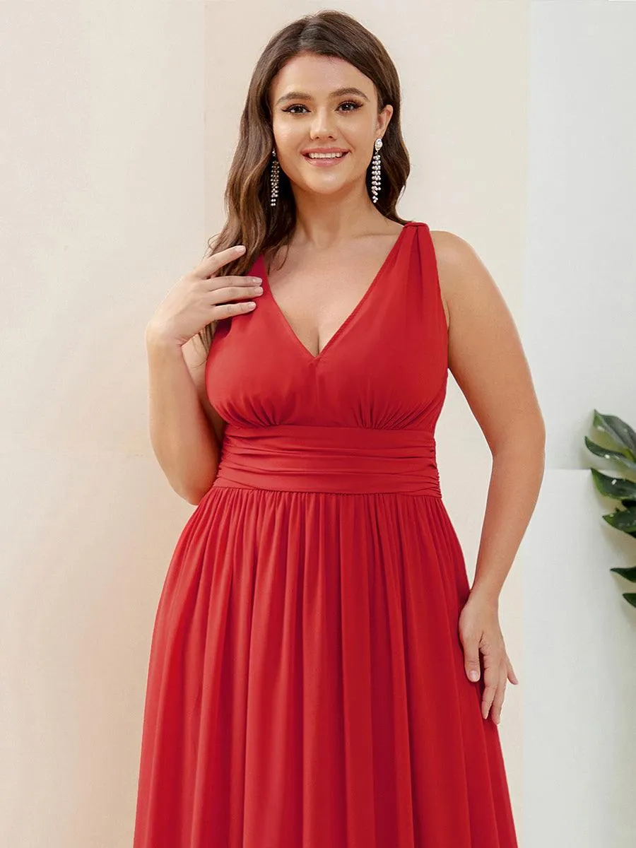 Robe de demoiselle d'honneur Grande Taille à Col V sans Manches