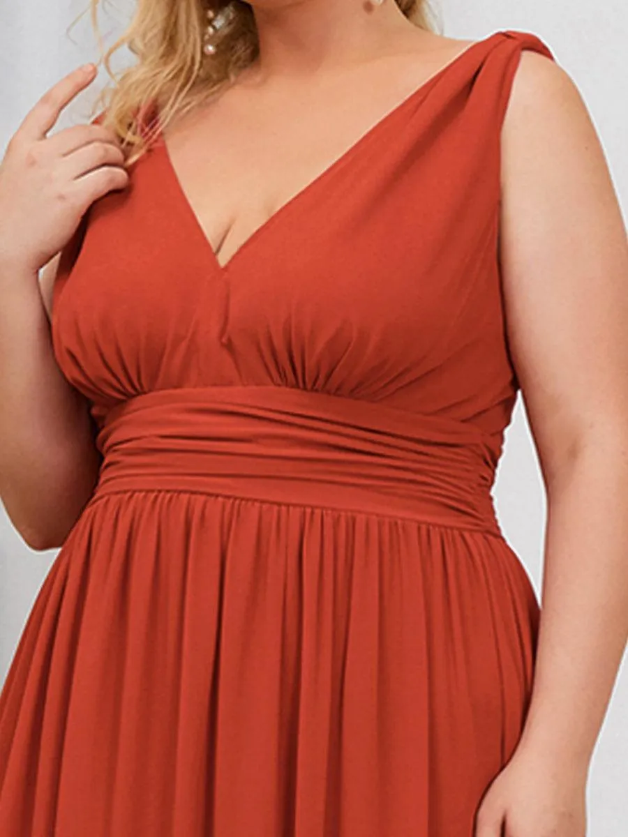 Robe de demoiselle d'honneur Grande Taille à Col V sans Manches