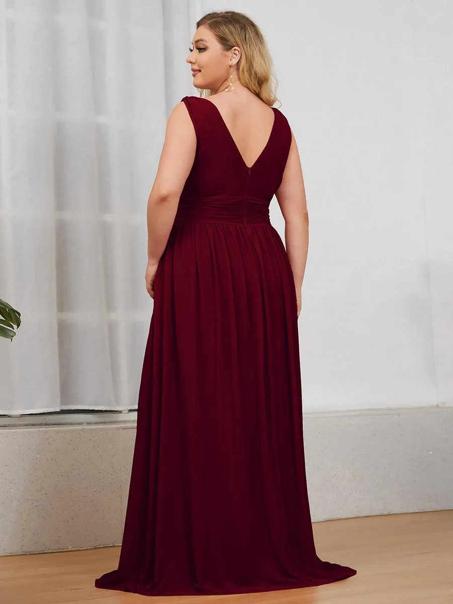 Robe de demoiselle d'honneur Grande Taille à Col V sans Manches