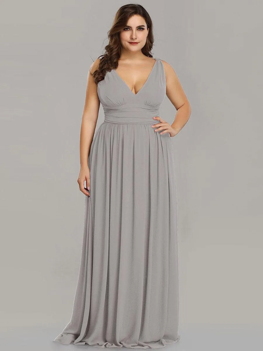 Robe de demoiselle d'honneur Grande Taille à Col V sans Manches