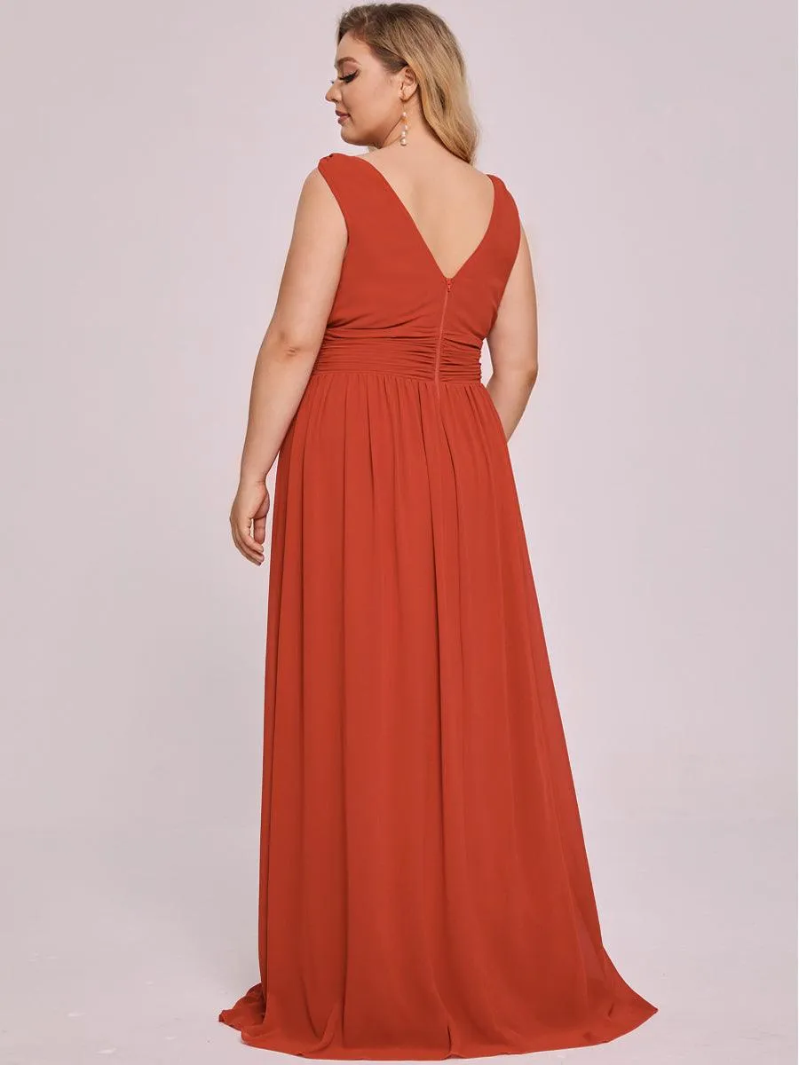 Robe de demoiselle d'honneur Grande Taille à Col V sans Manches