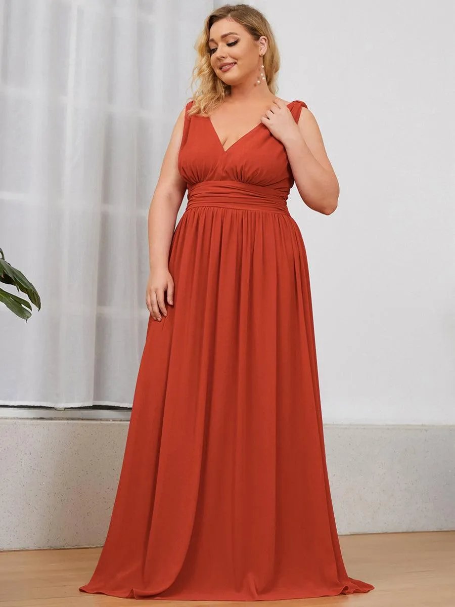 Robe de demoiselle d'honneur Grande Taille à Col V sans Manches