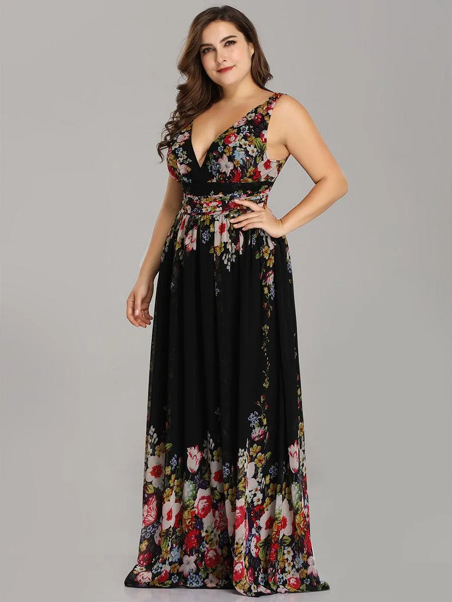 Robe de demoiselle d'honneur Grande Taille à Col V sans Manches