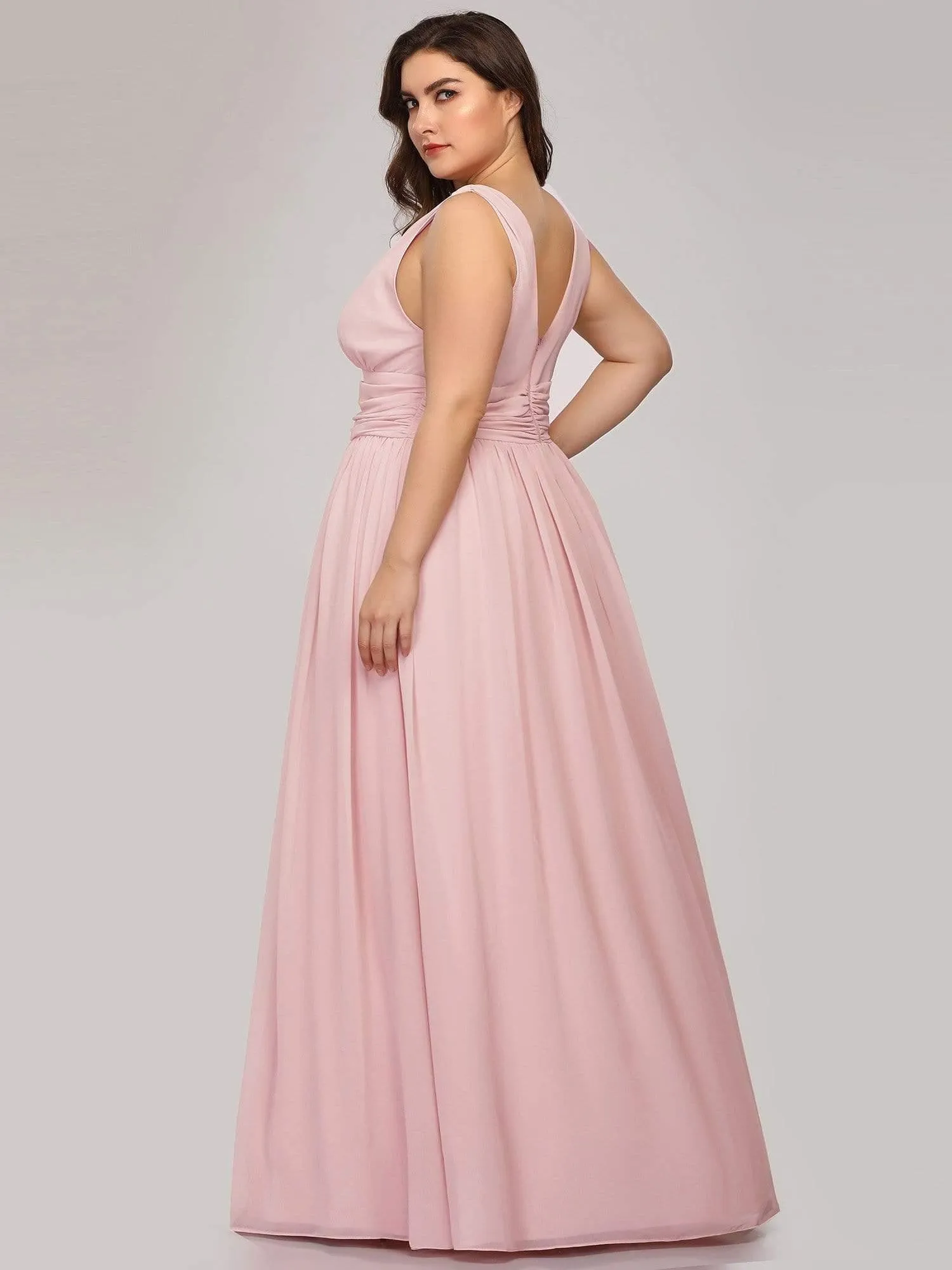 Robe de demoiselle d'honneur Grande Taille à Col V sans Manches