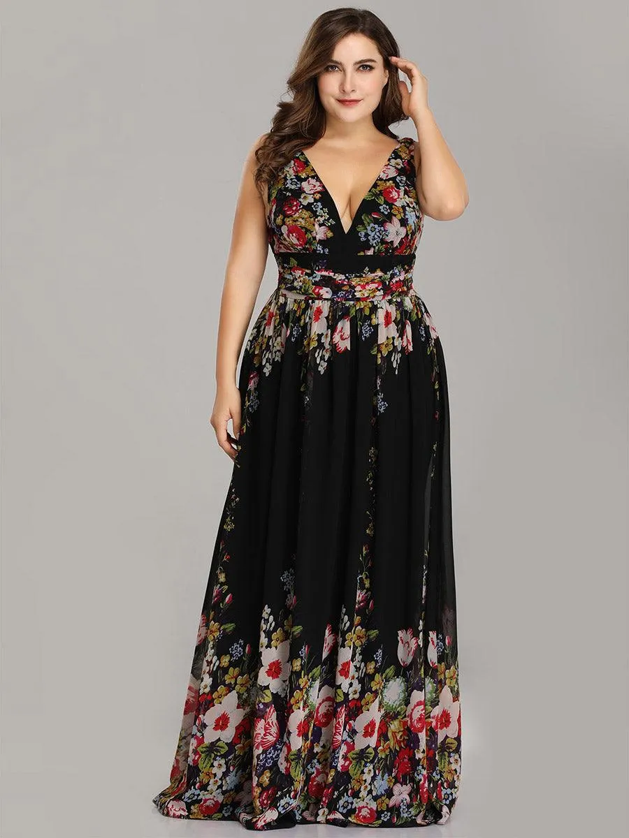 Robe de demoiselle d'honneur Grande Taille à Col V sans Manches