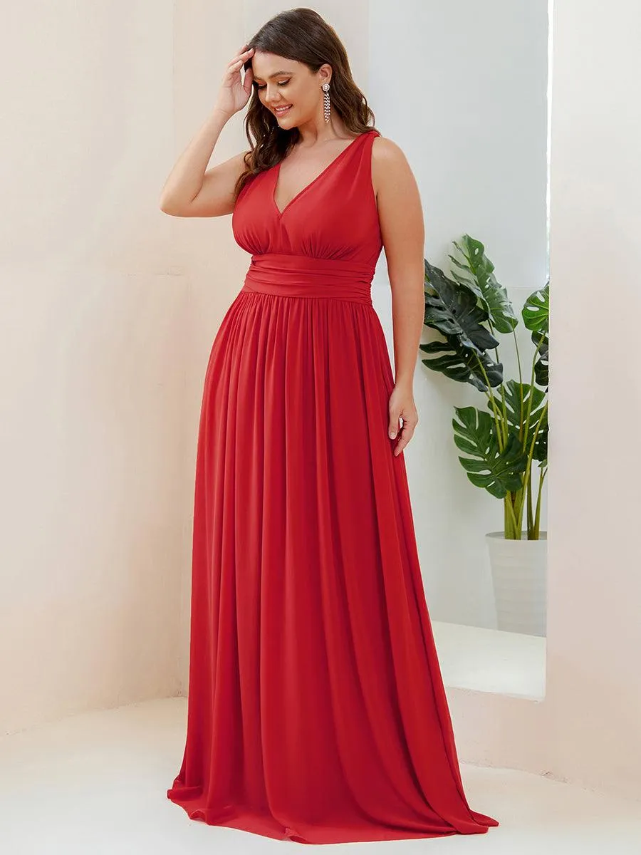 Robe de demoiselle d'honneur Grande Taille à Col V sans Manches