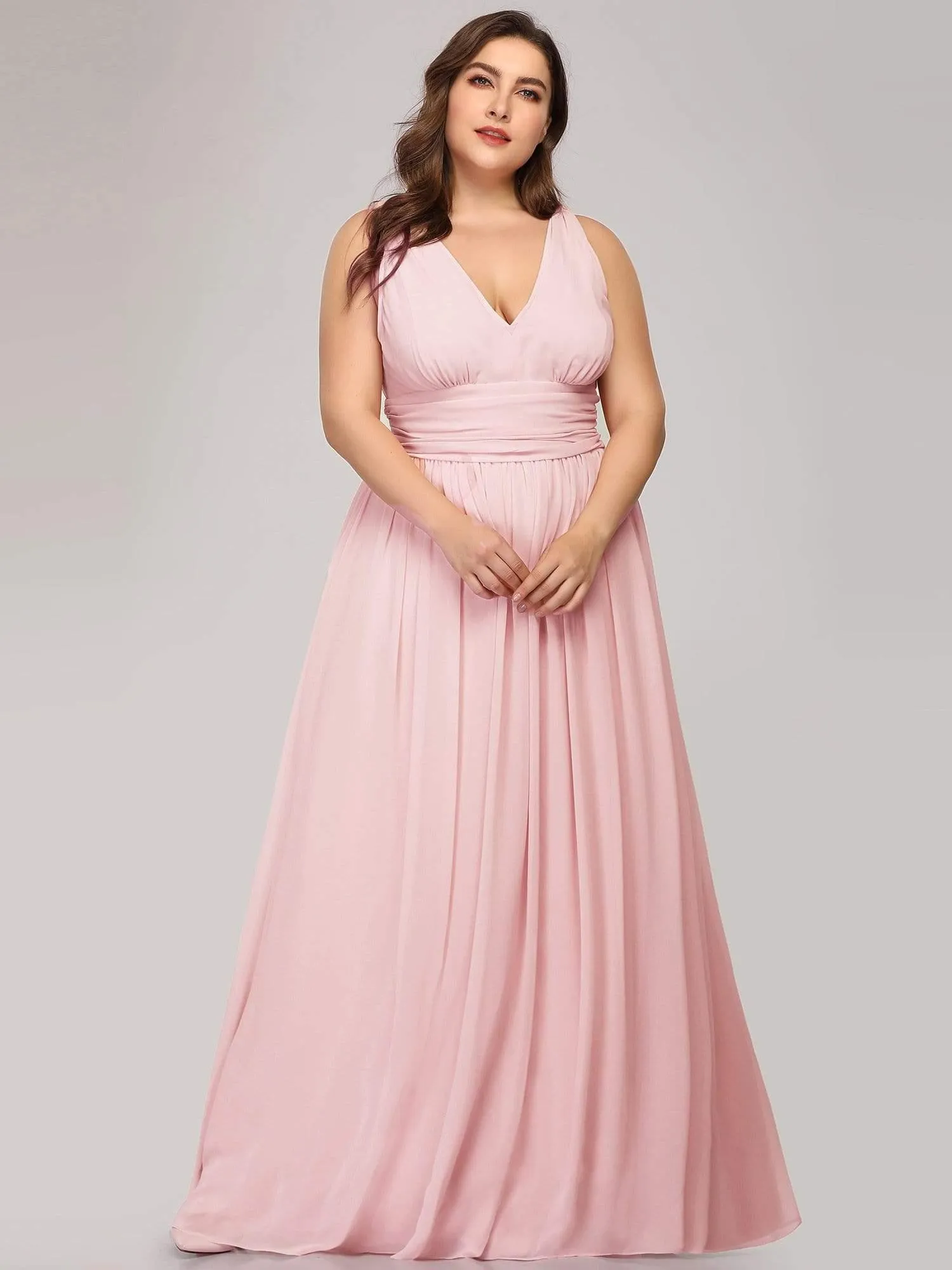 Robe de demoiselle d'honneur Grande Taille à Col V sans Manches