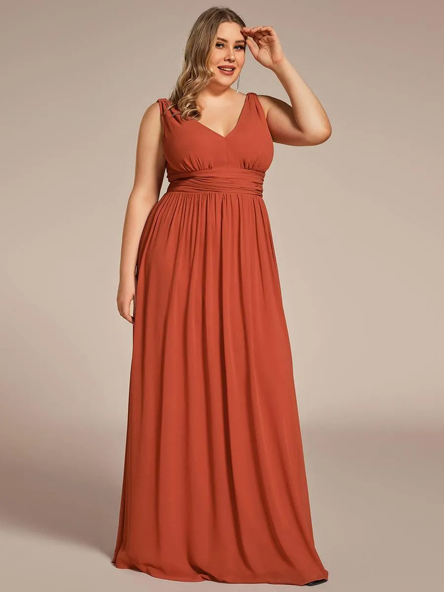 Robe de demoiselle d'honneur Grande Taille à Col V sans Manches