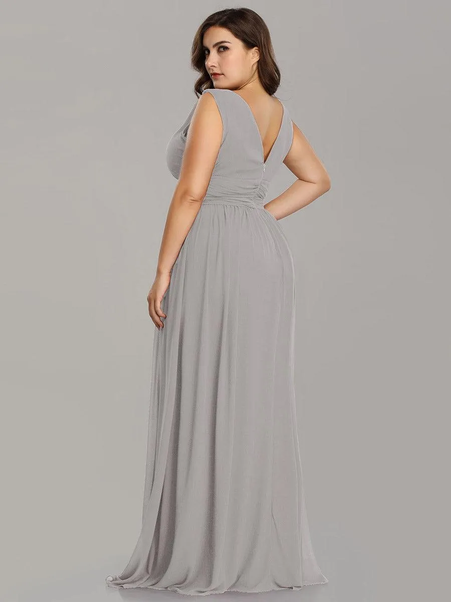Robe de demoiselle d'honneur Grande Taille à Col V sans Manches