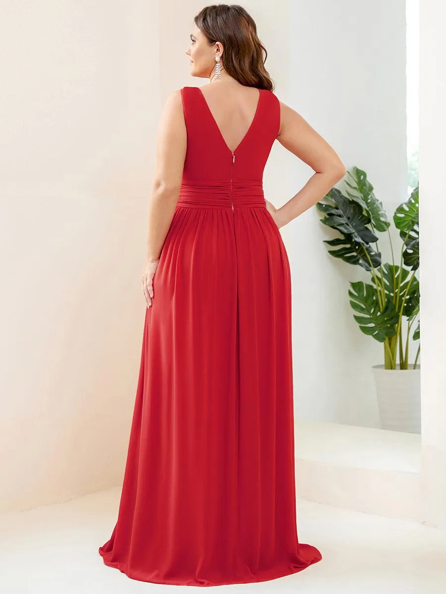Robe de demoiselle d'honneur Grande Taille à Col V sans Manches