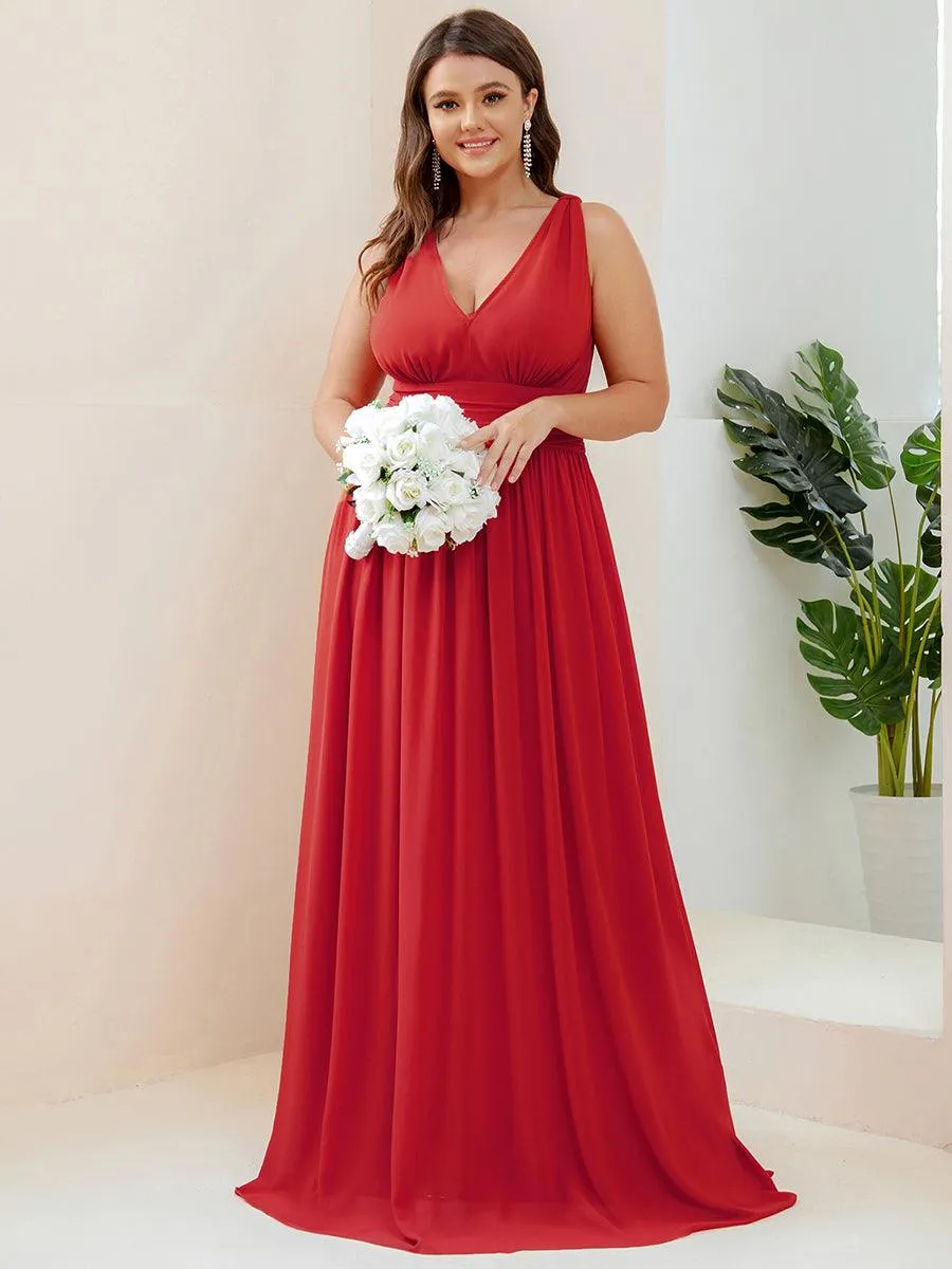 Robe de demoiselle d'honneur Grande Taille à Col V sans Manches