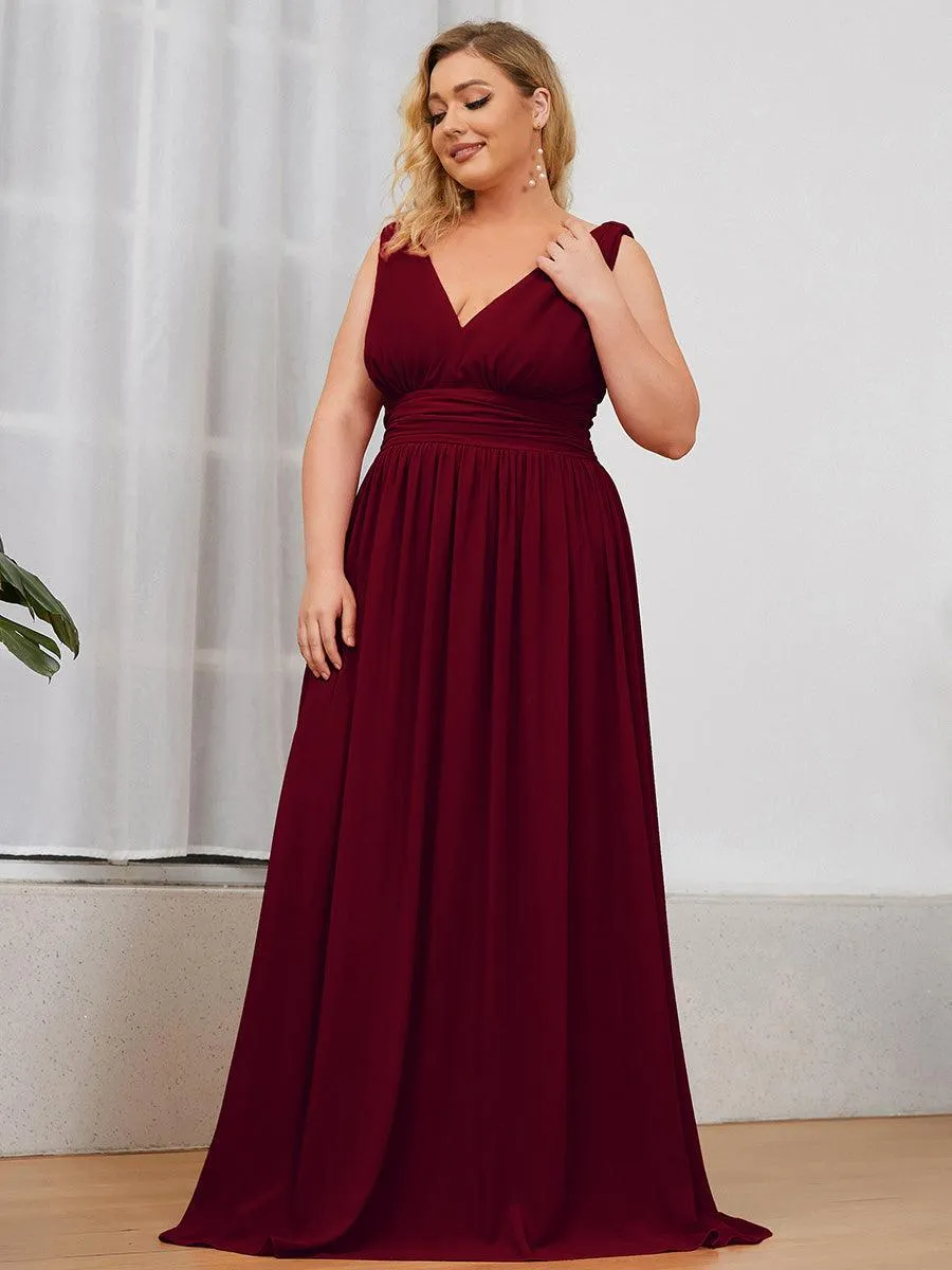 Robe de demoiselle d'honneur Grande Taille à Col V sans Manches