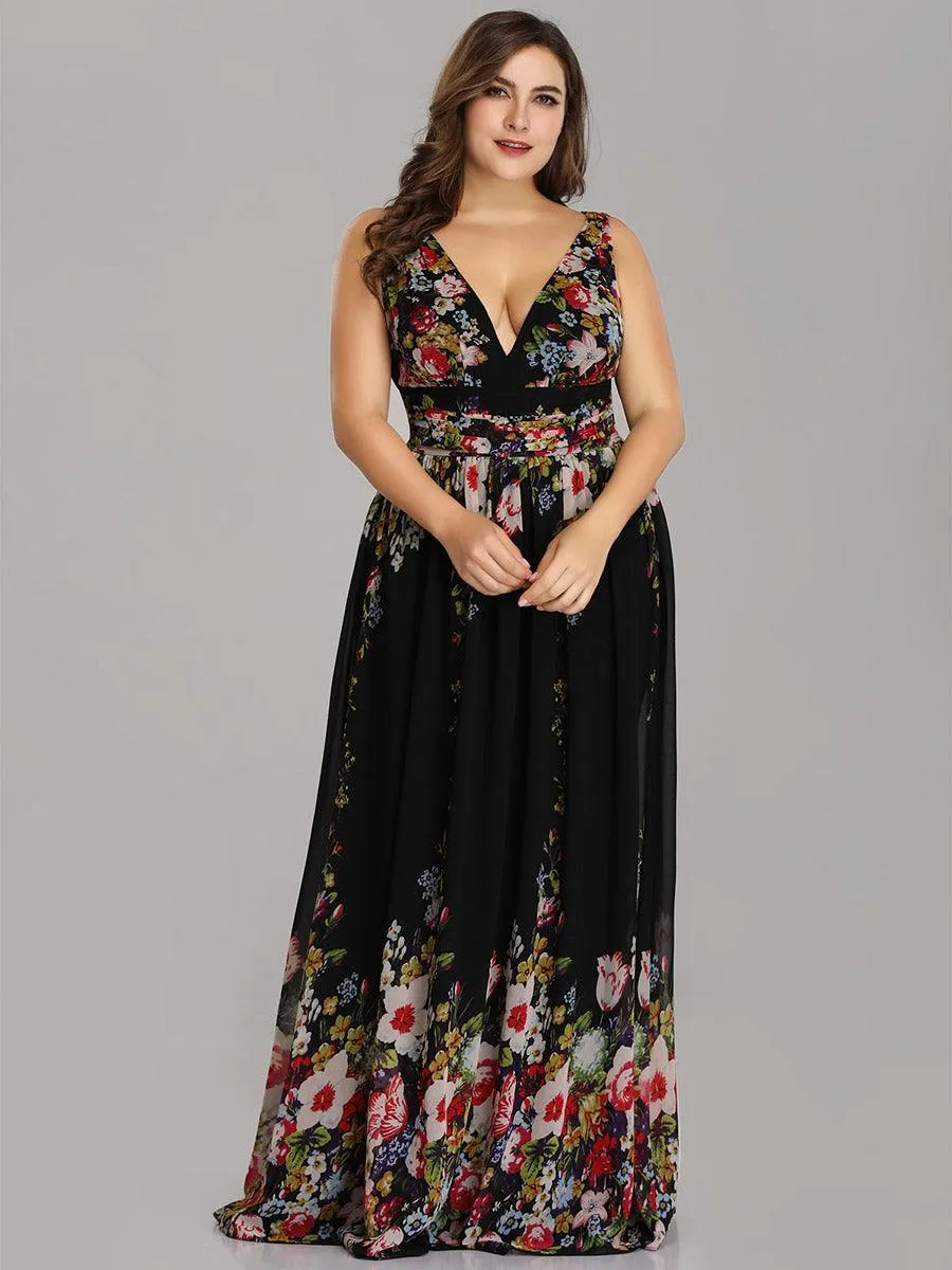 Robe de demoiselle d'honneur Grande Taille à Col V sans Manches