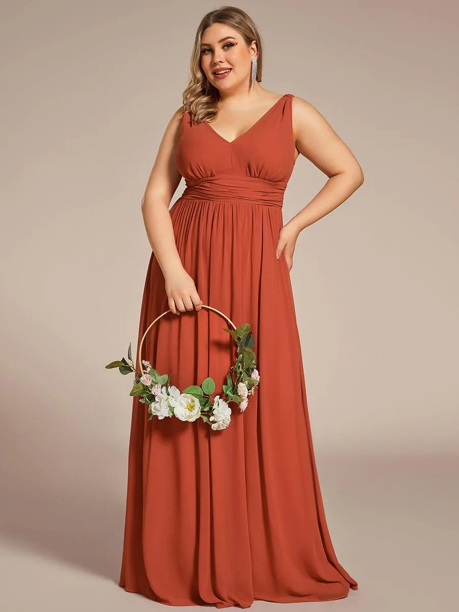 Robe de demoiselle d'honneur Grande Taille à Col V sans Manches