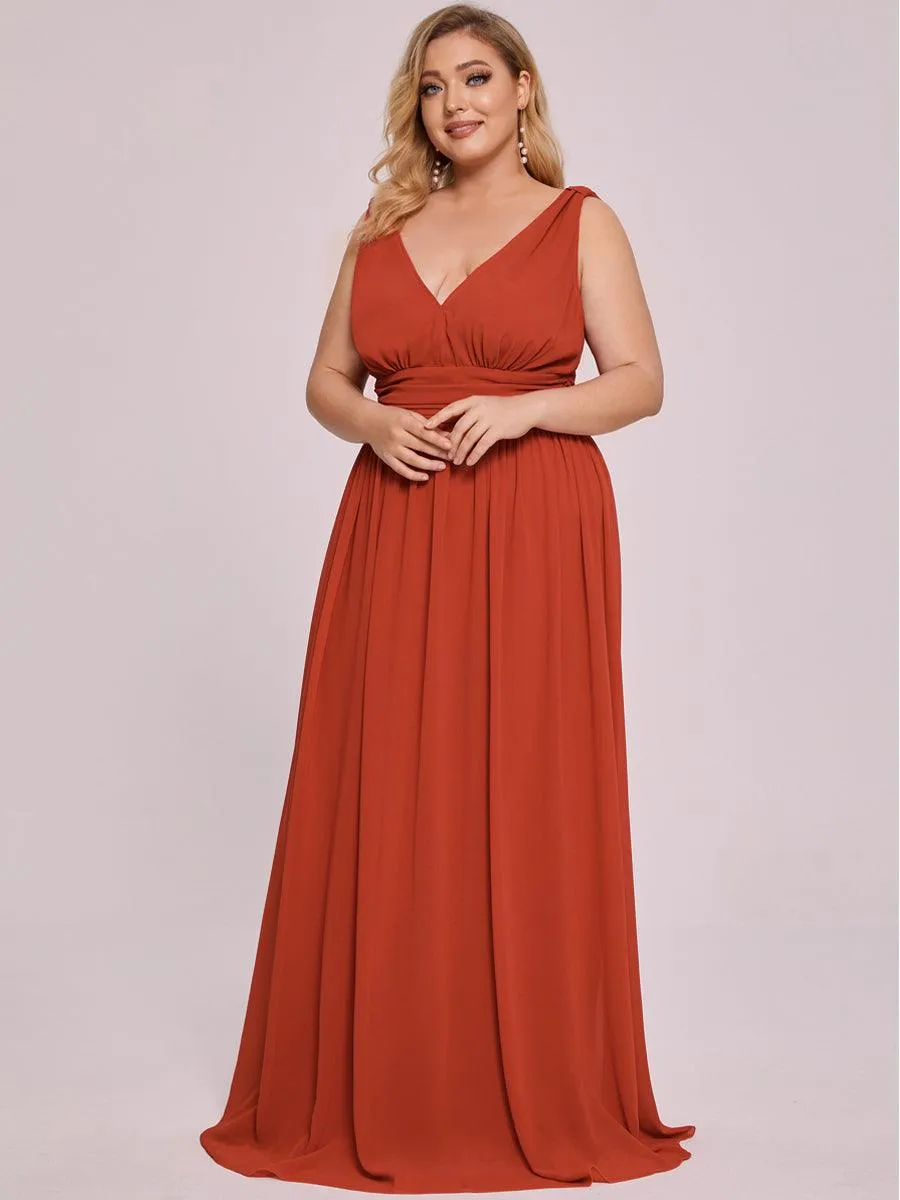 Robe de demoiselle d'honneur Grande Taille à Col V sans Manches