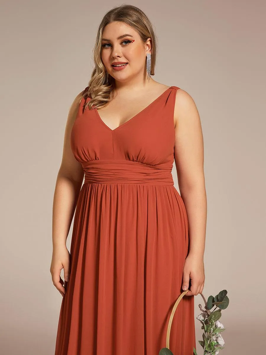 Robe de demoiselle d'honneur Grande Taille à Col V sans Manches