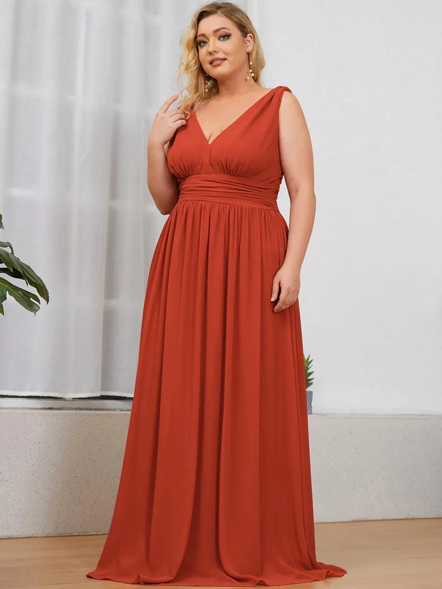 Robe de demoiselle d'honneur Grande Taille à Col V sans Manches