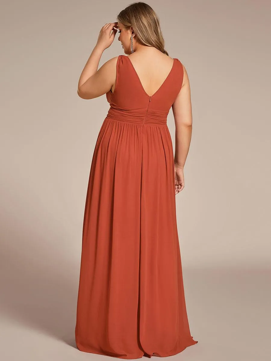 Robe de demoiselle d'honneur Grande Taille à Col V sans Manches