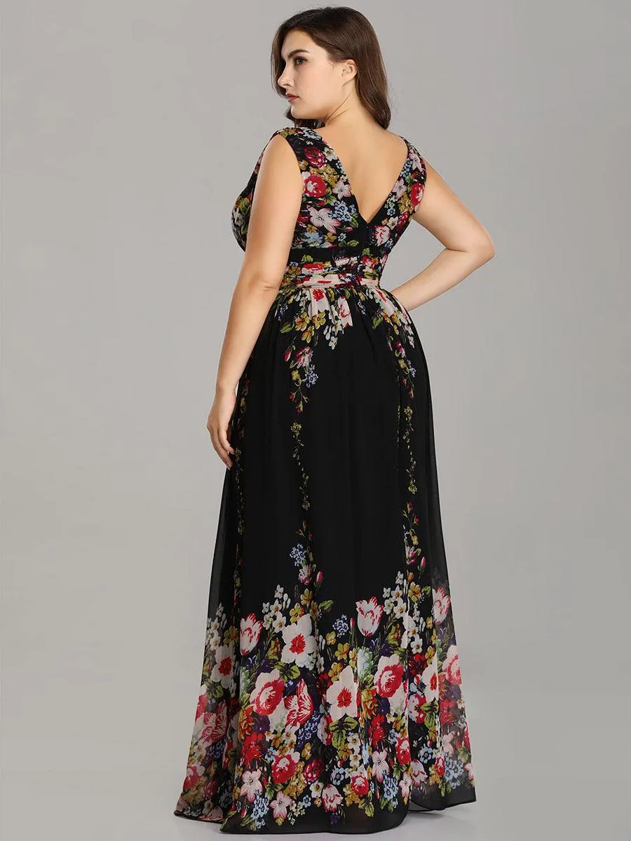 Robe de demoiselle d'honneur Grande Taille à Col V sans Manches