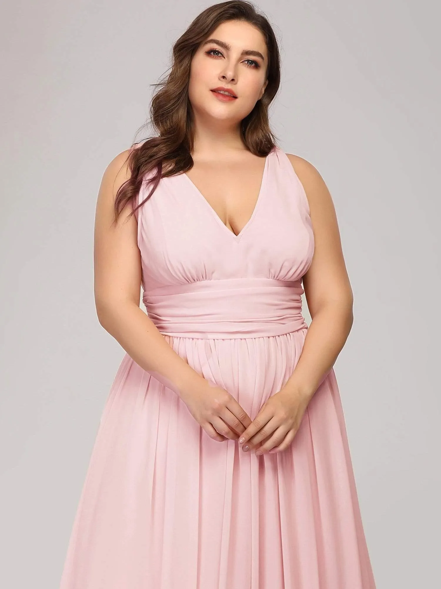 Robe de demoiselle d'honneur Grande Taille à Col V sans Manches