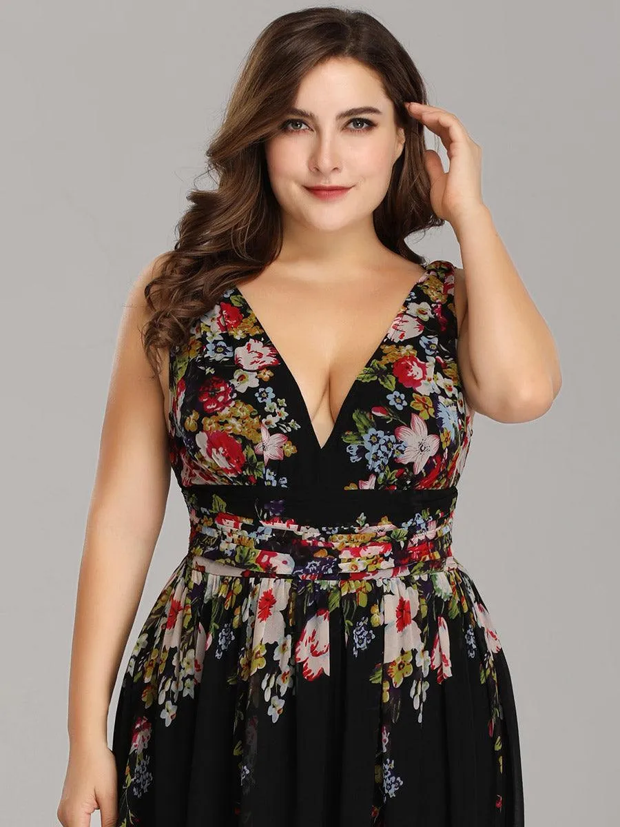 Robe de demoiselle d'honneur Grande Taille à Col V sans Manches