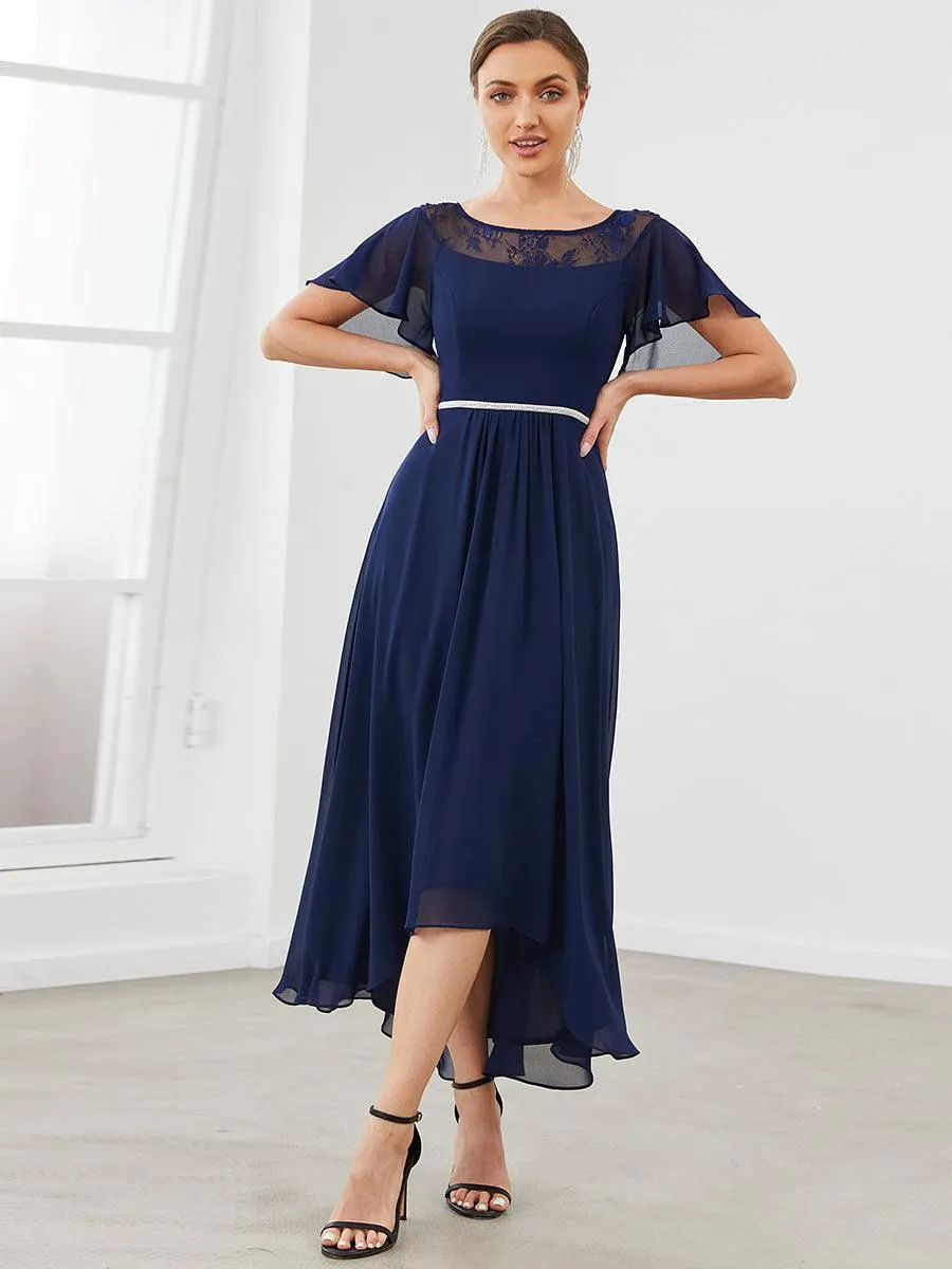 Robe de Loisirs Mi-Longue Trapèze à Col Bateau avec Taille Haute(Vente finale)