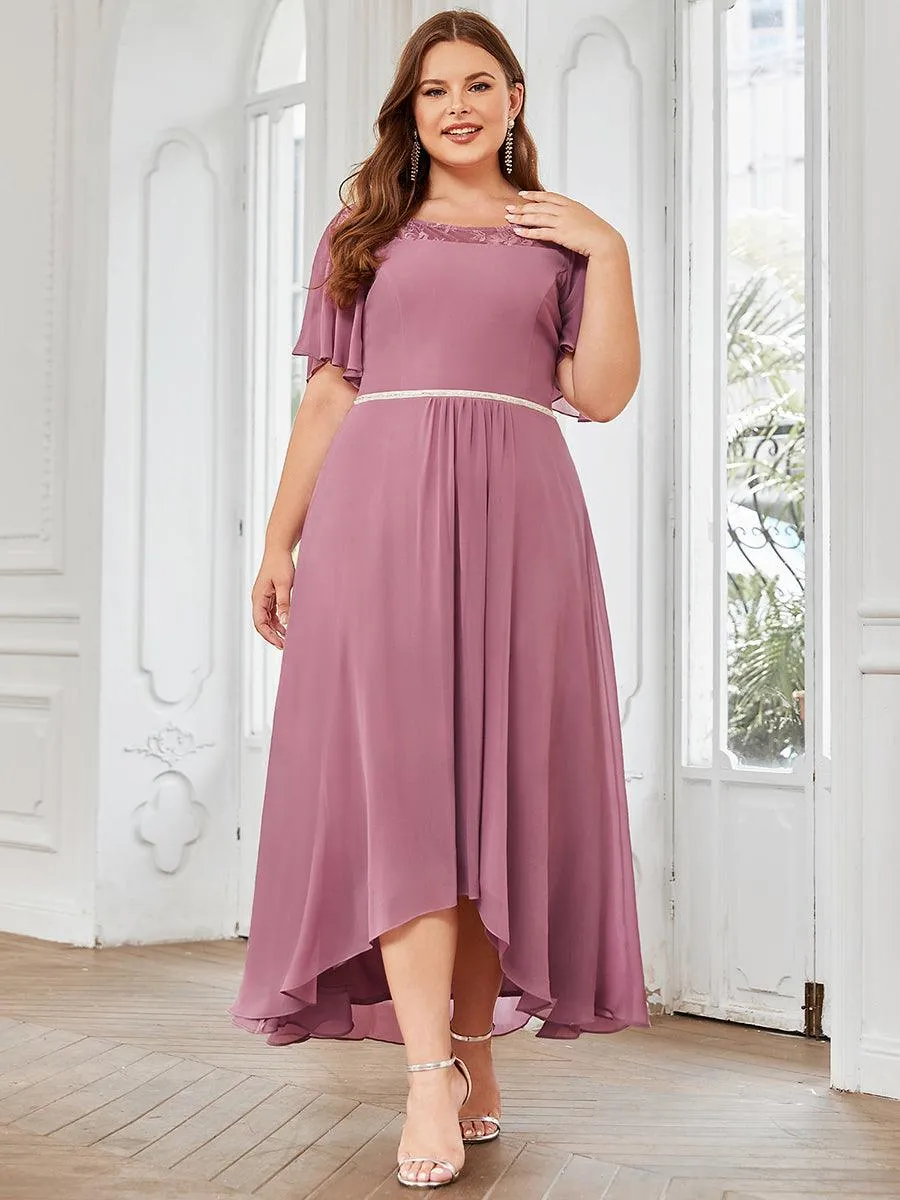 Robe de Loisirs Mi-Longue Trapèze à Col Bateau avec Taille Haute(Vente finale)