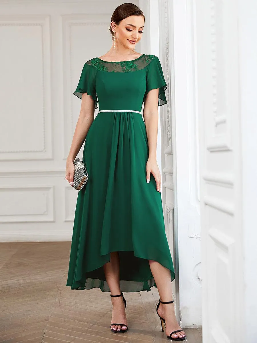 Robe de Loisirs Mi-Longue Trapèze à Col Bateau avec Taille Haute(Vente finale)