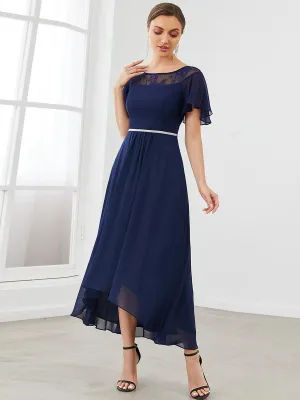Robe de Loisirs Mi-Longue Trapèze à Col Bateau avec Taille Haute(Vente finale)