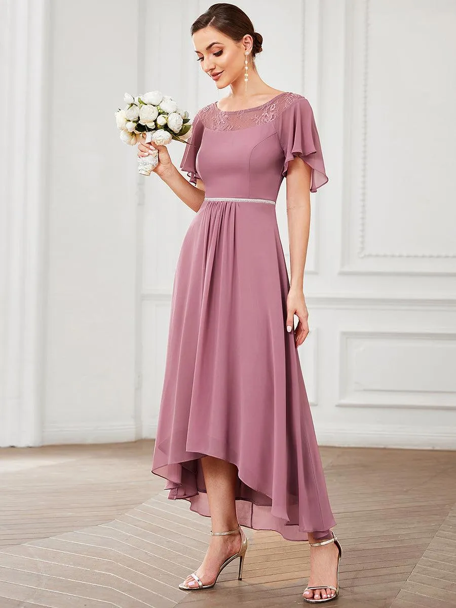 Robe de Loisirs Mi-Longue Trapèze à Col Bateau avec Taille Haute(Vente finale)