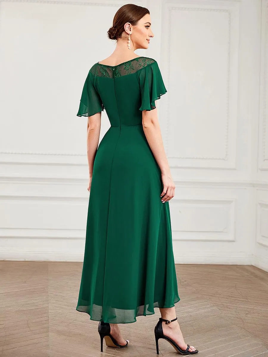 Robe de Loisirs Mi-Longue Trapèze à Col Bateau avec Taille Haute(Vente finale)