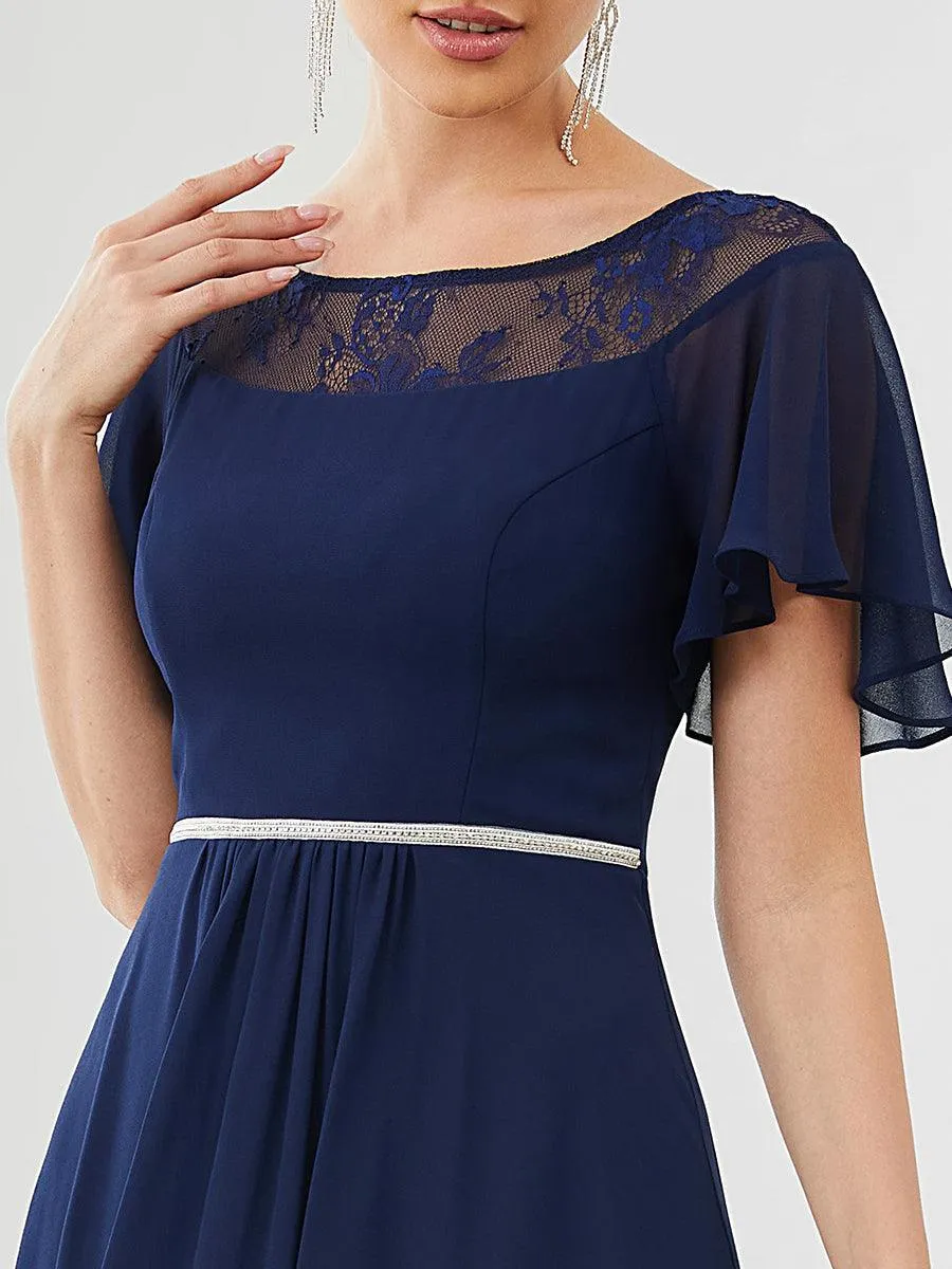 Robe de Loisirs Mi-Longue Trapèze à Col Bateau avec Taille Haute(Vente finale)
