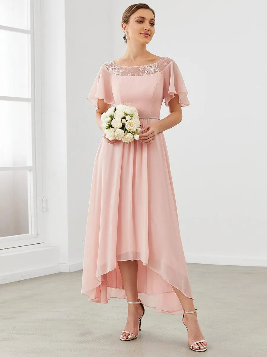 Robe de Loisirs Mi-Longue Trapèze à Col Bateau avec Taille Haute(Vente finale)