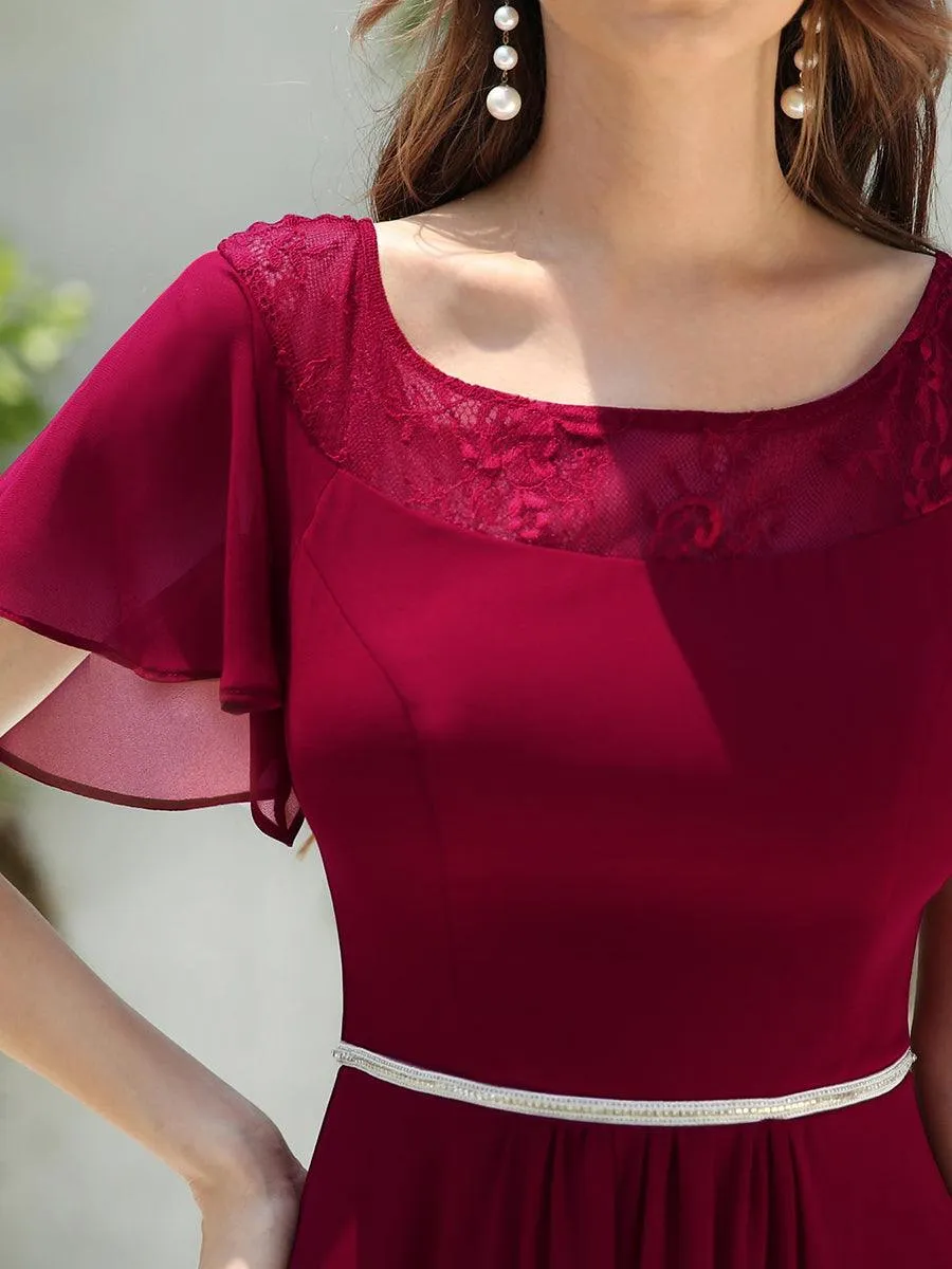 Robe de Loisirs Mi-Longue Trapèze à Col Bateau avec Taille Haute(Vente finale)