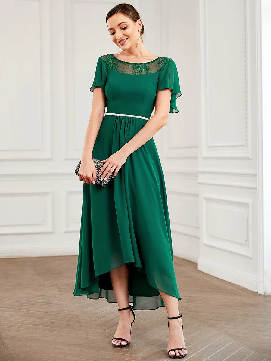 Robe de Loisirs Mi-Longue Trapèze à Col Bateau avec Taille Haute(Vente finale)