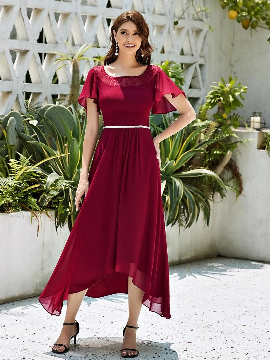 Robe de Loisirs Mi-Longue Trapèze à Col Bateau avec Taille Haute(Vente finale)