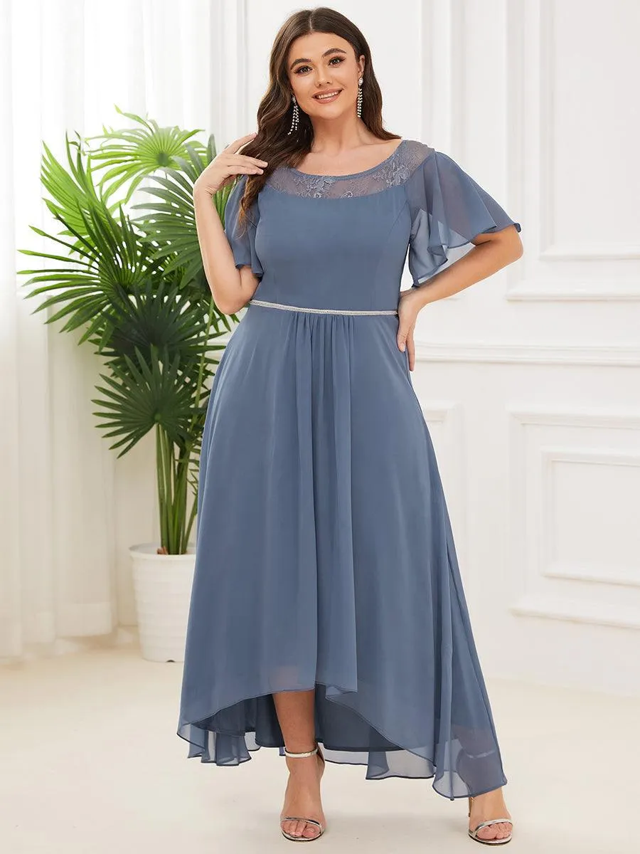 Robe de Loisirs Mi-Longue Trapèze à Col Bateau avec Taille Haute(Vente finale)