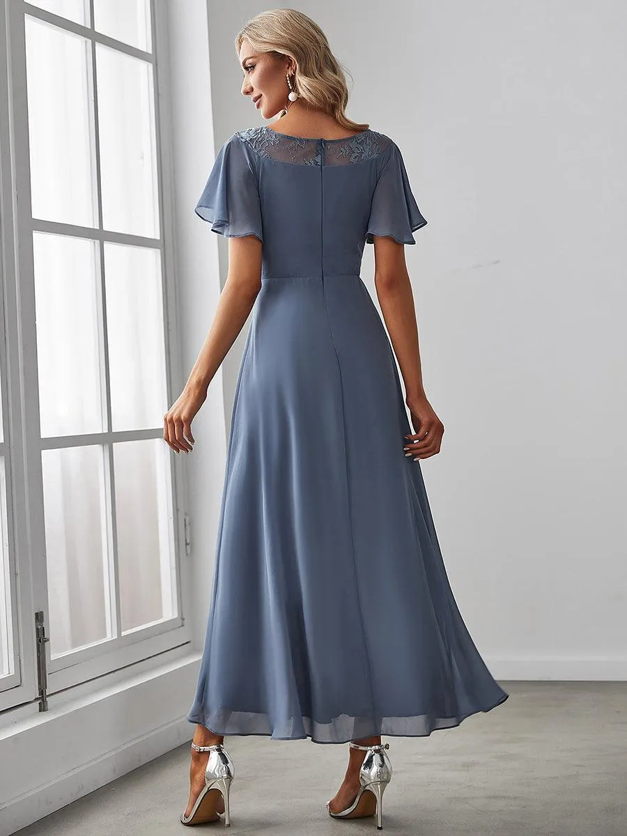 Robe de Loisirs Mi-Longue Trapèze à Col Bateau avec Taille Haute(Vente finale)