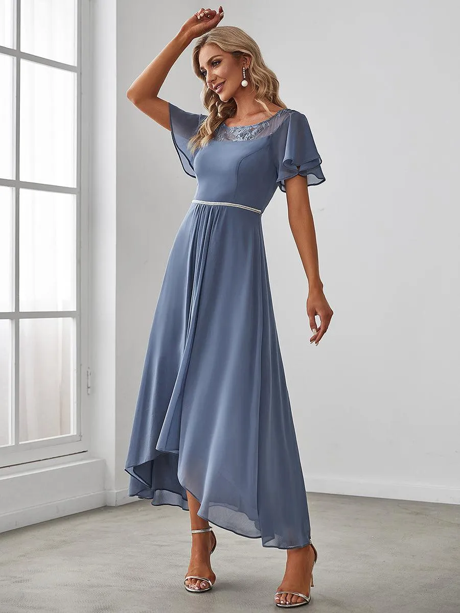 Robe de Loisirs Mi-Longue Trapèze à Col Bateau avec Taille Haute(Vente finale)