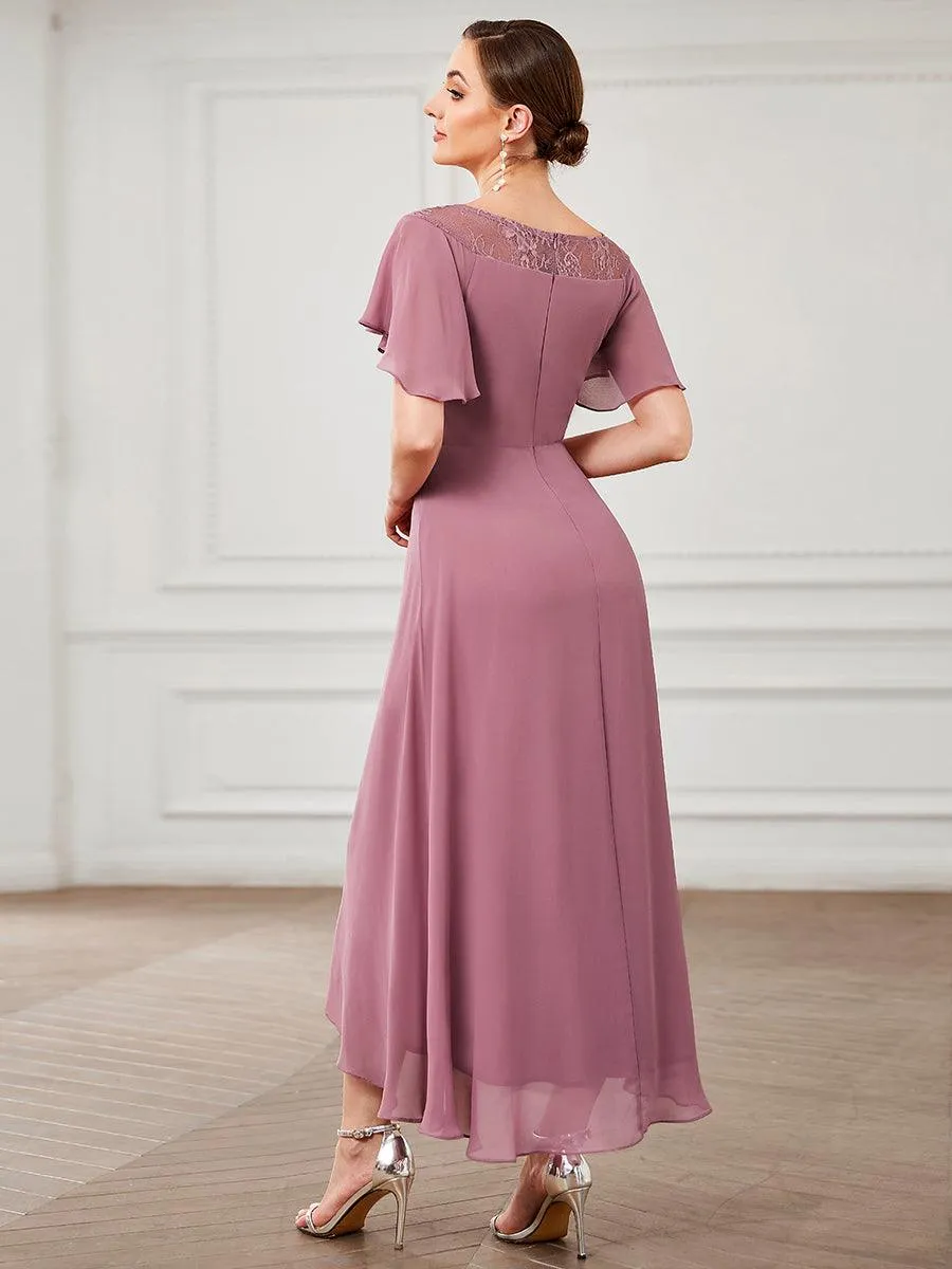 Robe de Loisirs Mi-Longue Trapèze à Col Bateau avec Taille Haute(Vente finale)