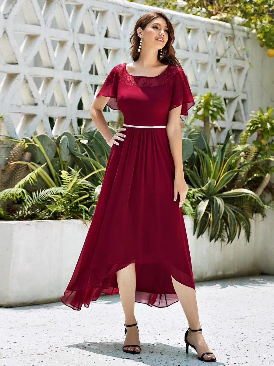 Robe de Loisirs Mi-Longue Trapèze à Col Bateau avec Taille Haute(Vente finale)