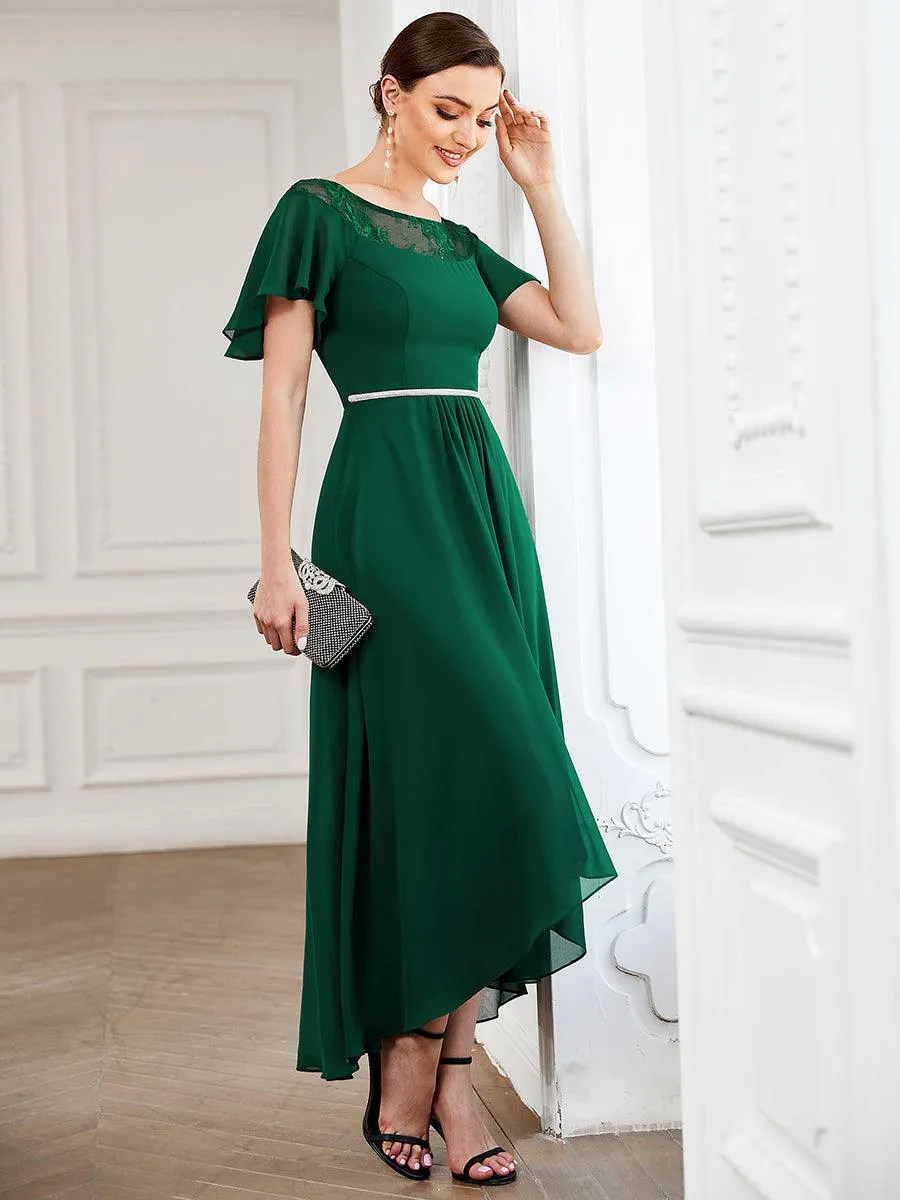 Robe de Loisirs Mi-Longue Trapèze à Col Bateau avec Taille Haute(Vente finale)