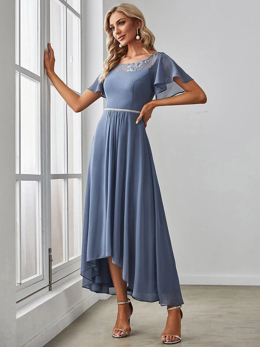 Robe de Loisirs Mi-Longue Trapèze à Col Bateau avec Taille Haute(Vente finale)