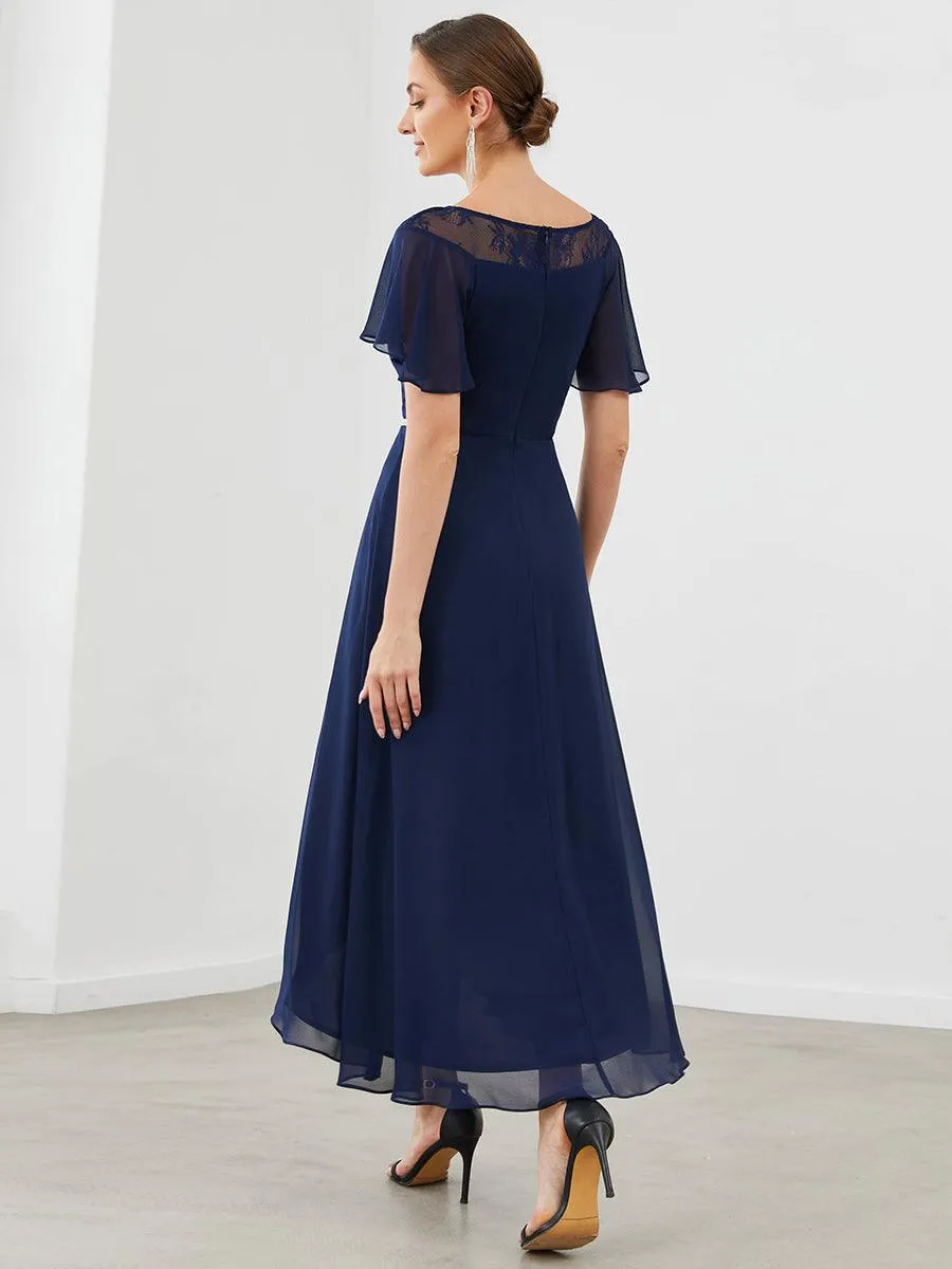 Robe de Loisirs Mi-Longue Trapèze à Col Bateau avec Taille Haute(Vente finale)