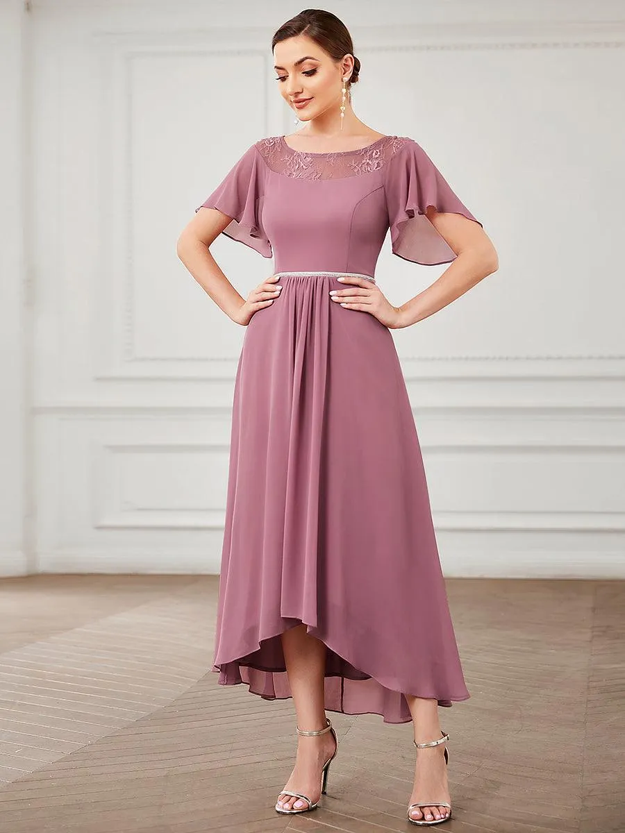 Robe de Loisirs Mi-Longue Trapèze à Col Bateau avec Taille Haute(Vente finale)