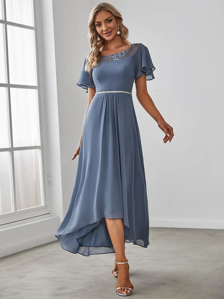 Robe de Loisirs Mi-Longue Trapèze à Col Bateau avec Taille Haute(Vente finale)