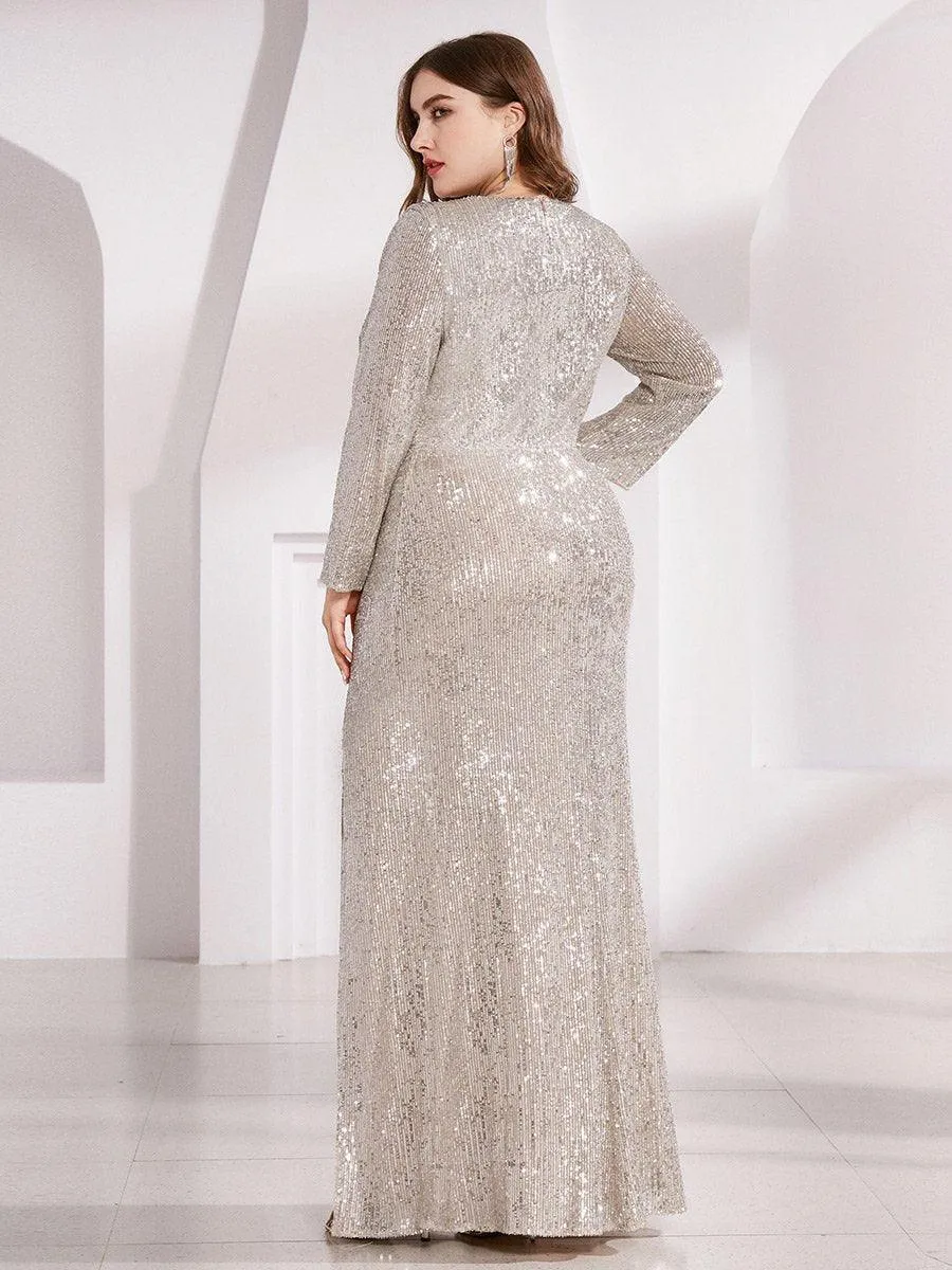Robe de Soirée Brillante à Paillettes et Col en V avec Fente
