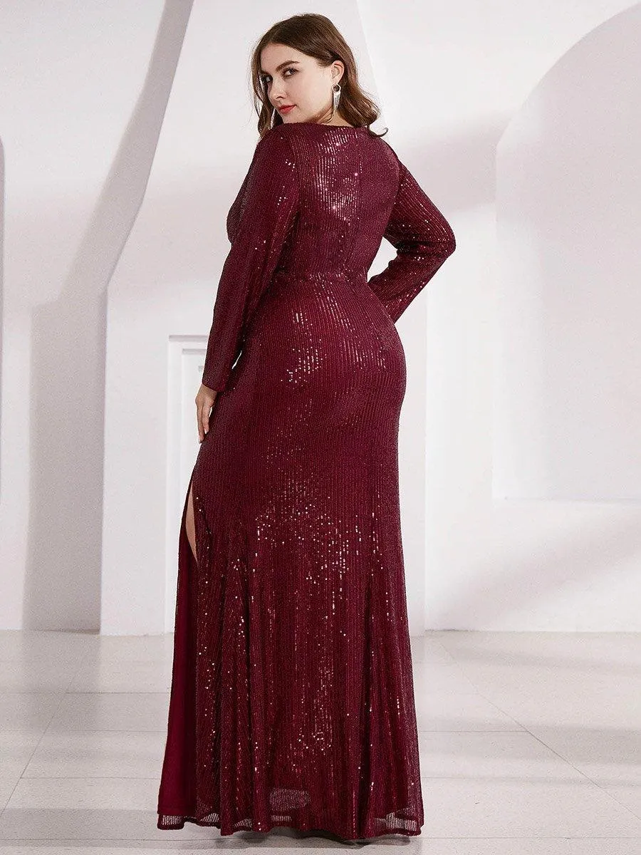 Robe de Soirée Brillante à Paillettes et Col en V avec Fente