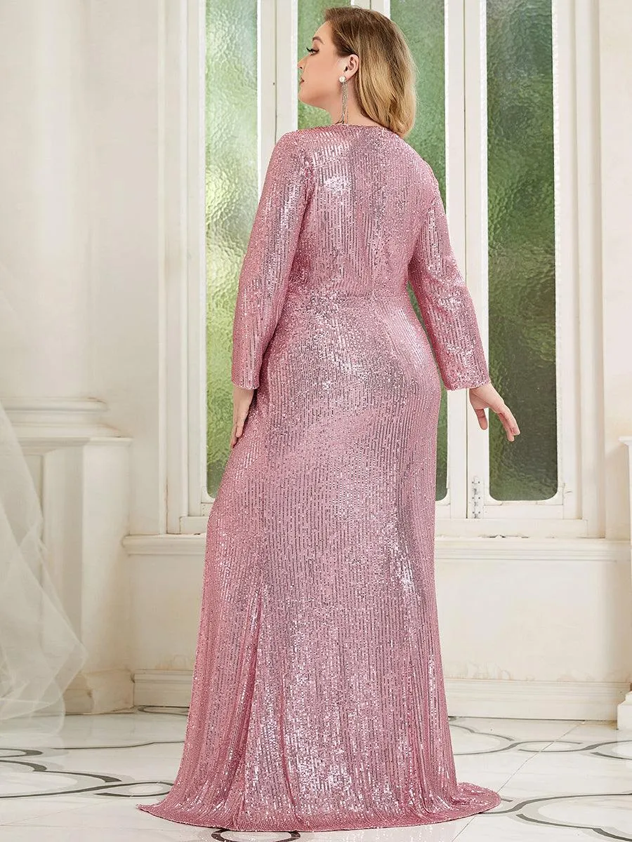 Robe de Soirée Brillante à Paillettes et Col en V avec Fente