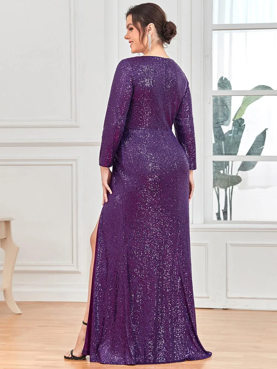 Robe de Soirée Brillante à Paillettes et Col en V avec Fente